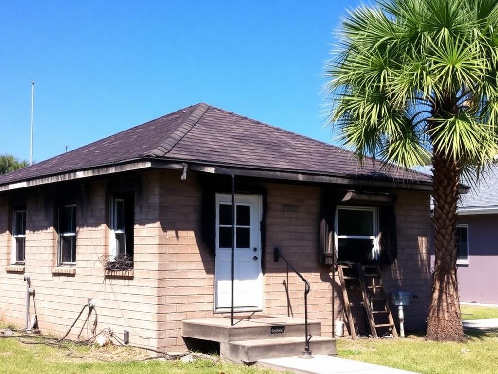 Springfield 2 bed concrete block · fire damage bought as-is